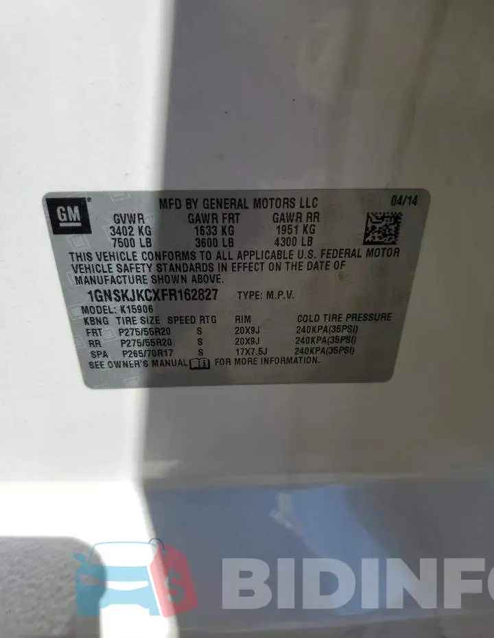 1GNSKJKCXFR162827 Photo# 13