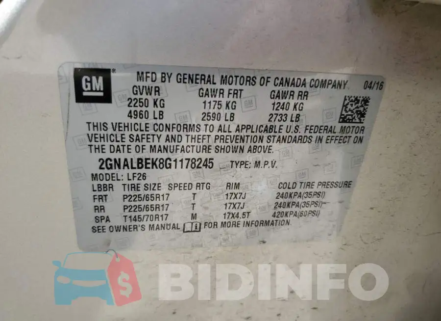 2GNALBEK8G1178245 Photo# 12