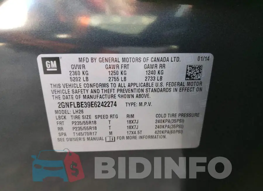 2GNFLBE39E6242274 Photo# 13