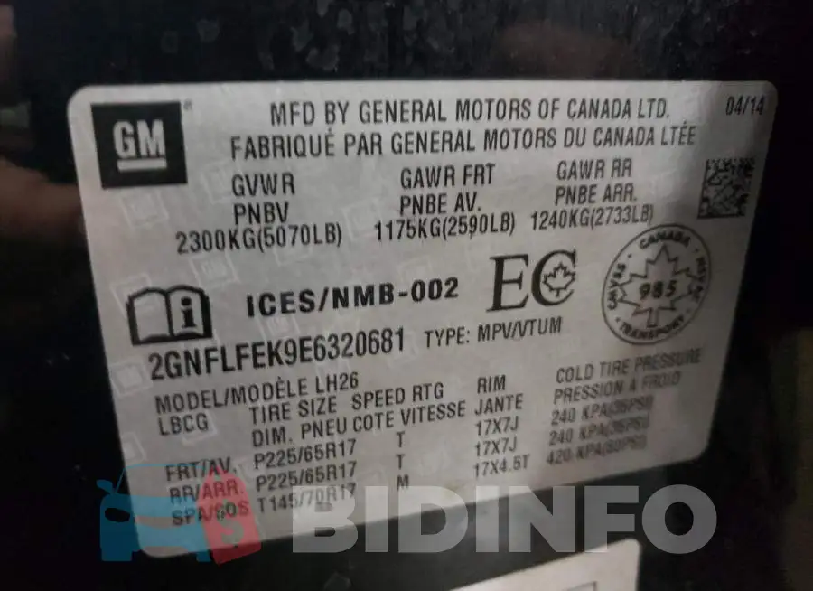 2GNFLFEK9E6320681 Photo# 12