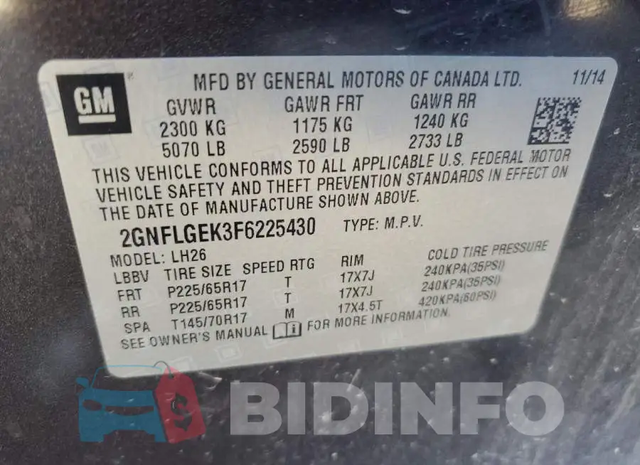 2GNFLGEK3F6225430 Photo# 13