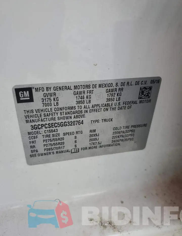 3GCPCSEC5GG320764 Photo# 13