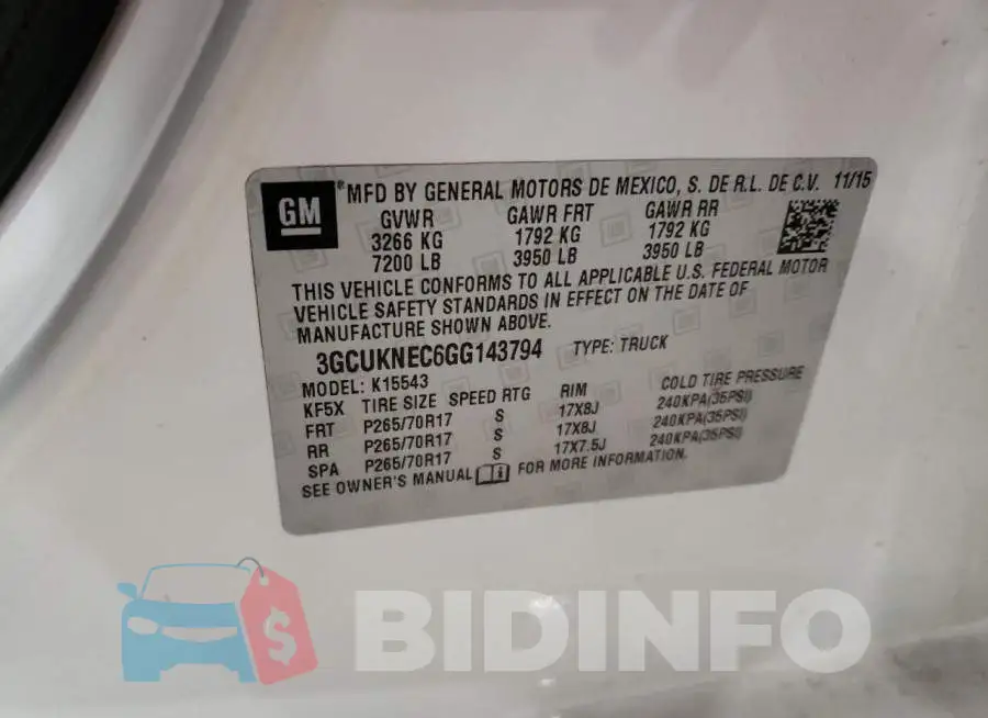3GCUKNEC6GG143794 Photo# 12