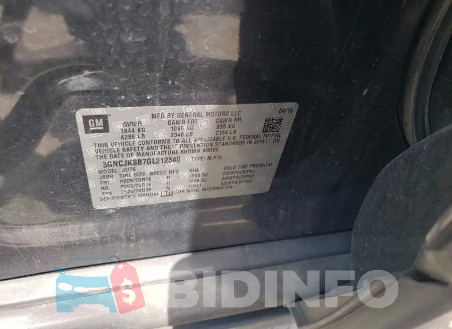 3GNCJKSB7GL212340 Photo# 13