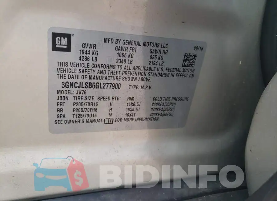 3GNCJLSB6GL277900 Photo# 13