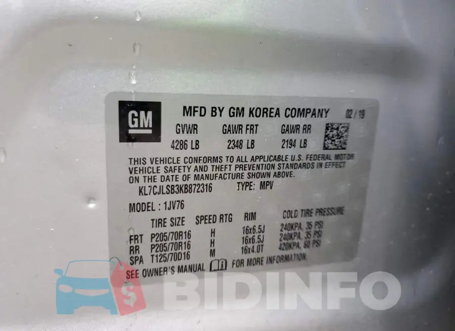 KL7CJLSB3KB872316 Photo# 13