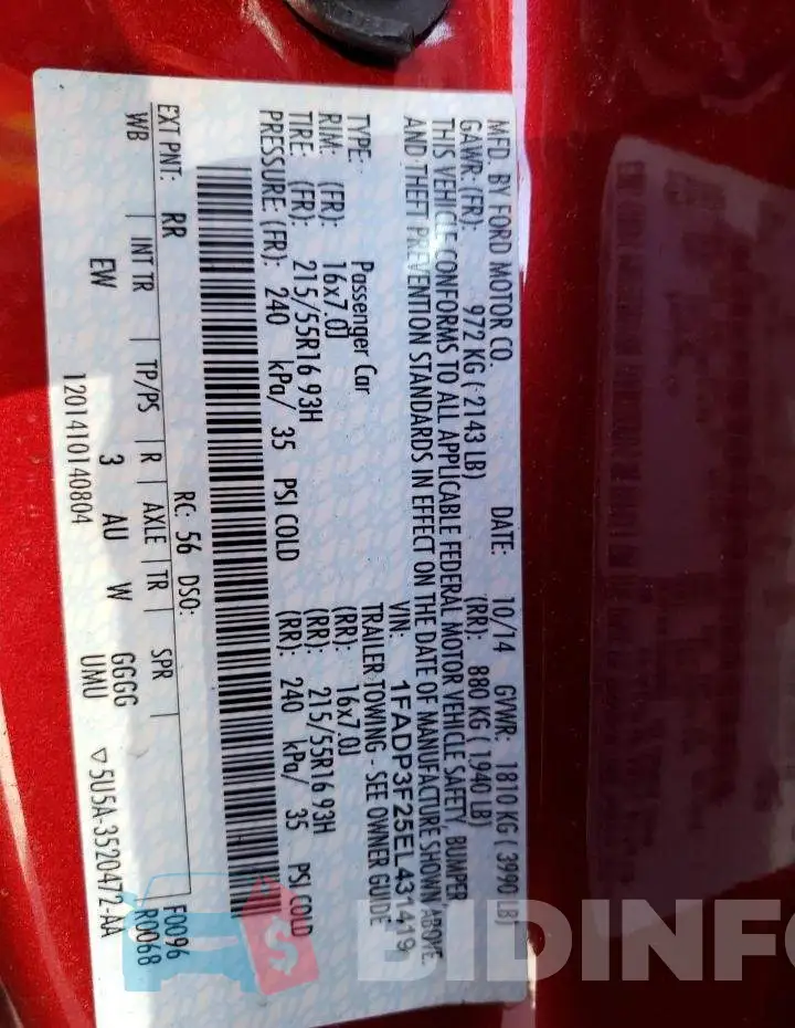 1FADP3F25EL431419 Photo# 13