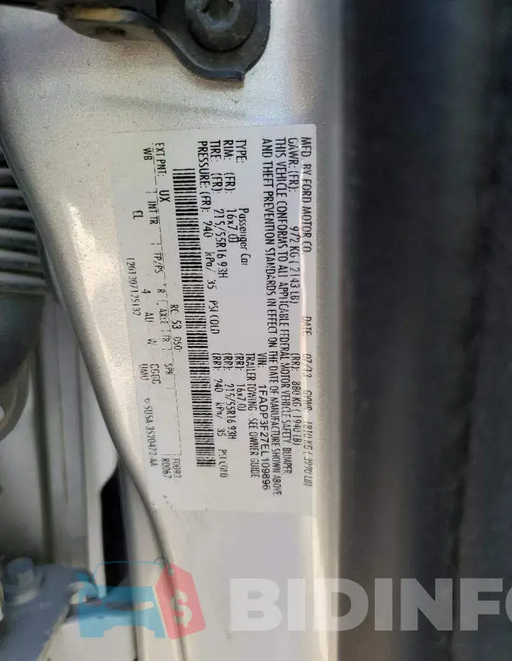 1FADP3F27EL109896 Photo# 12