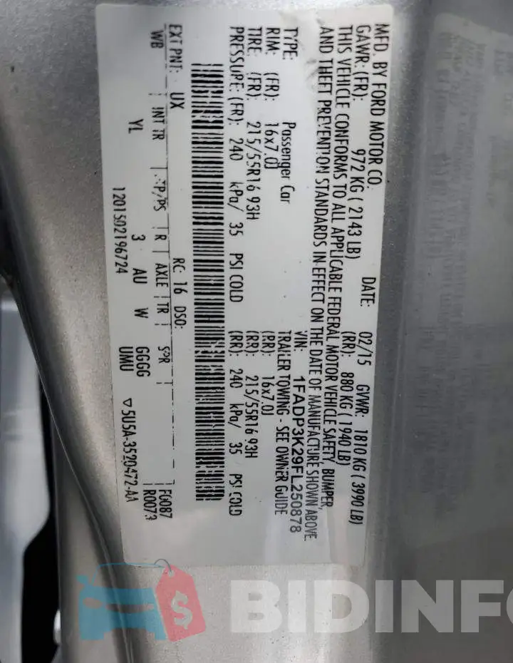 1FADP3K29FL250878 Photo# 12