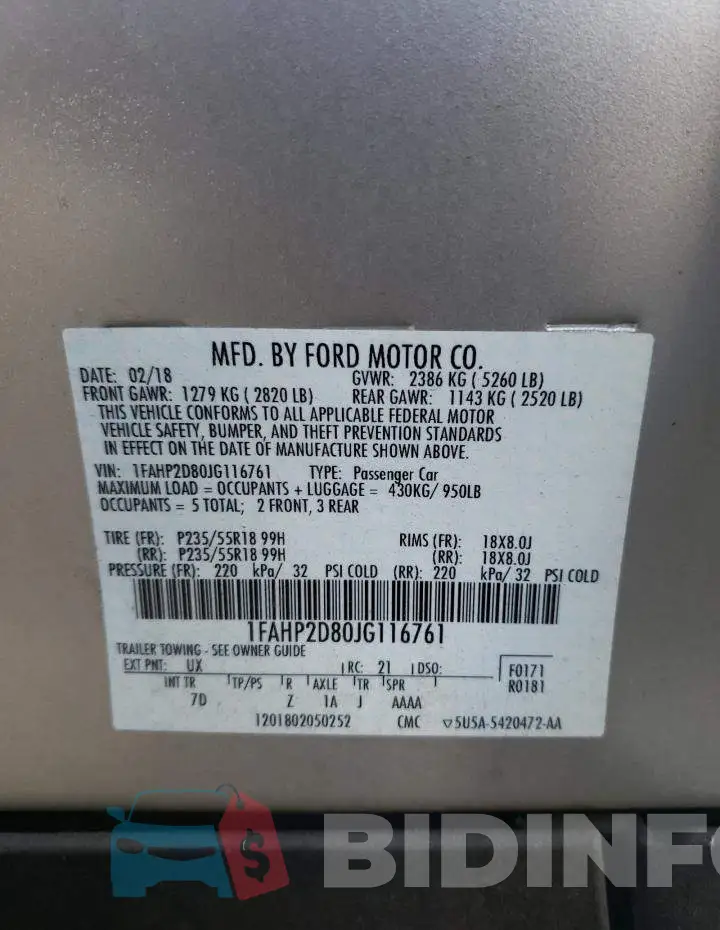 1FAHP2D80JG116761 Photo# 13