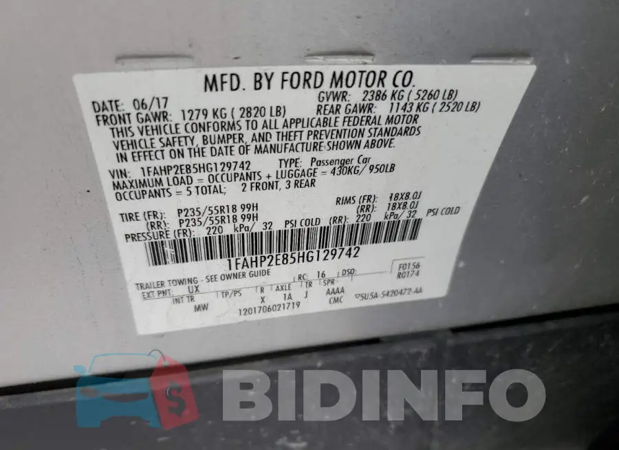 1FAHP2E85HG129742 Photo# 12