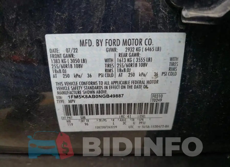 1FM5K8AB0NGB49887 Photo# 12