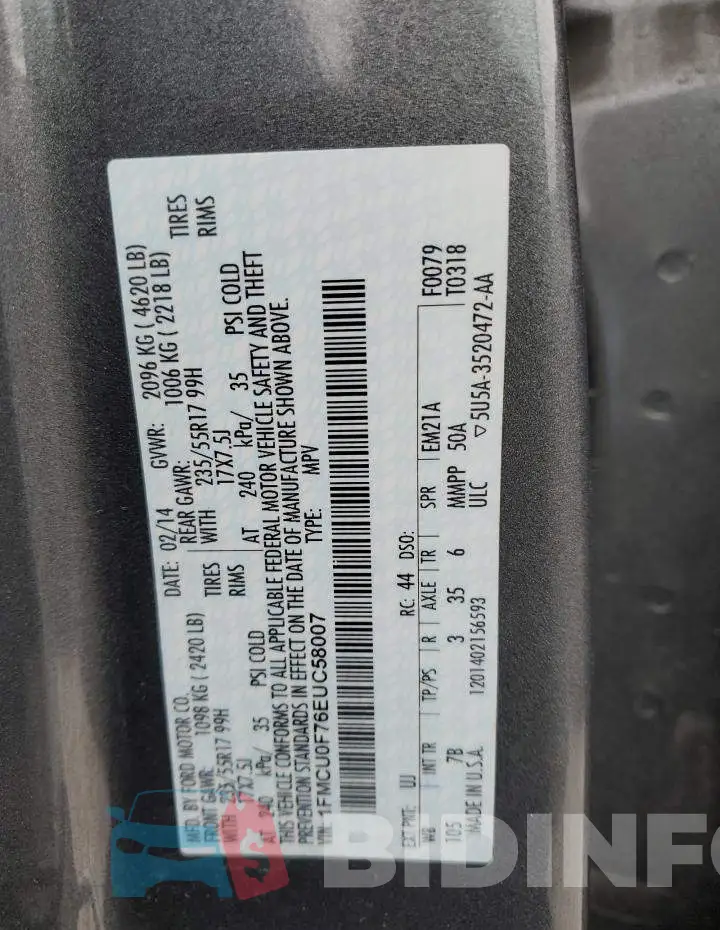1FMCU0F76EUC58007 Photo# 13