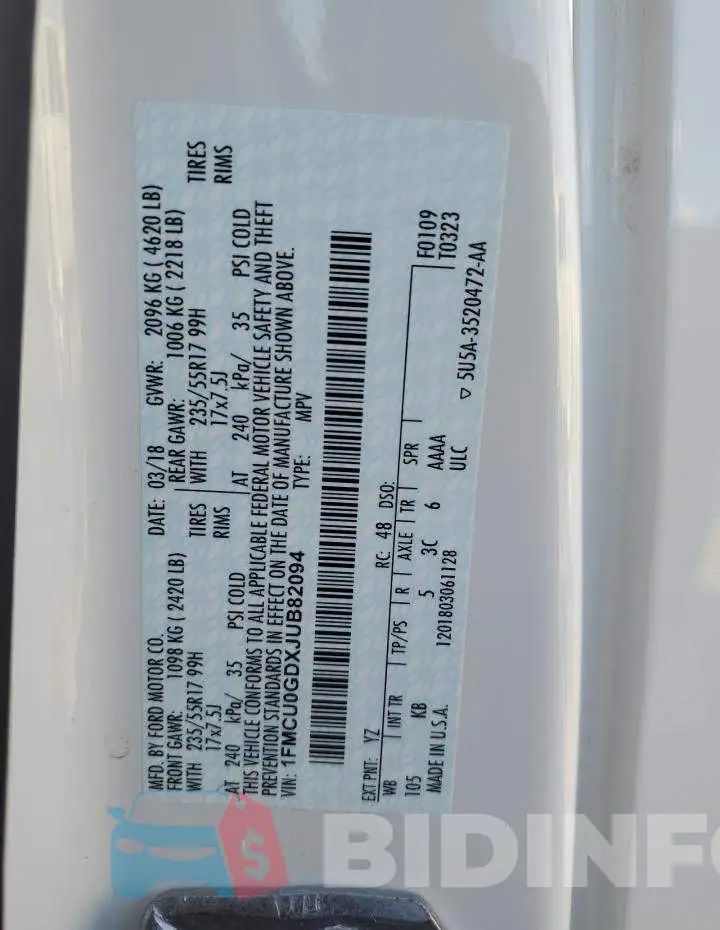 1FMCU0GDXJUB82094 Photo# 13