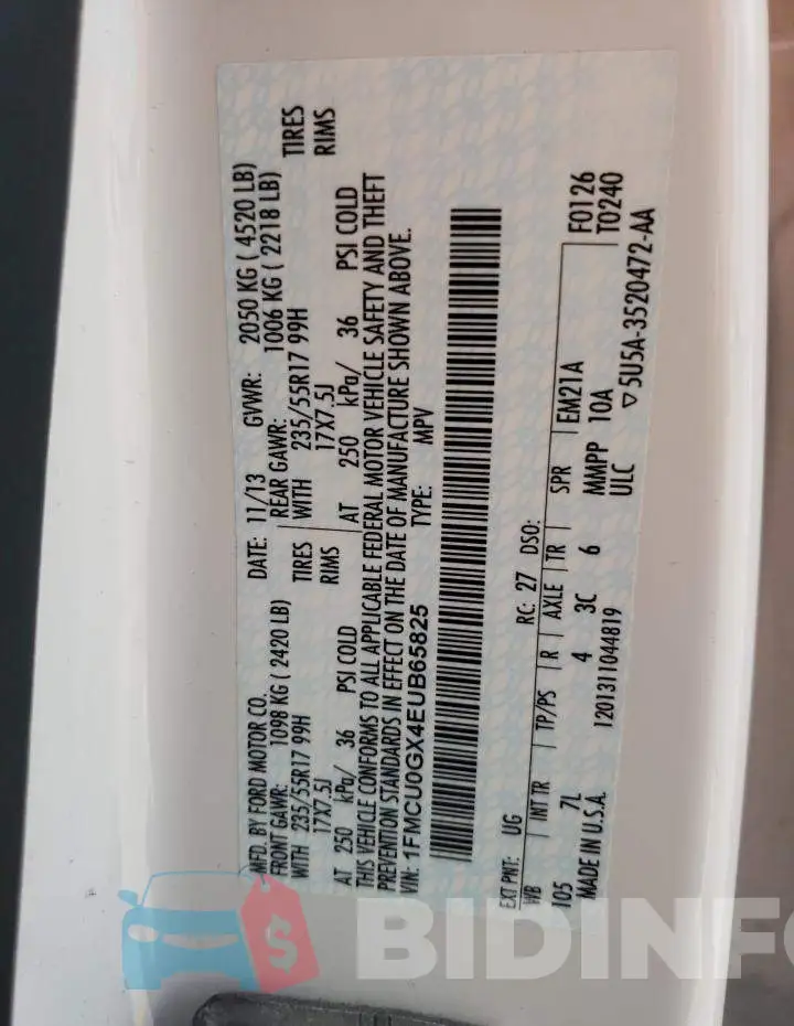 1FMCU0GX4EUB65825 Photo# 10
