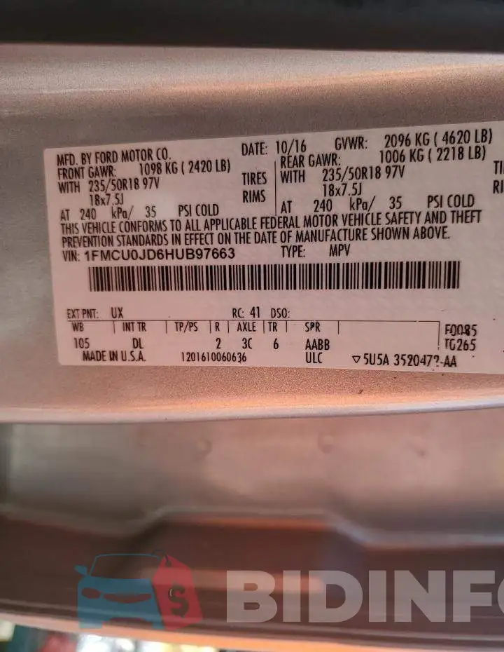 1FMCU0JD6HUB97663 Photo# 13