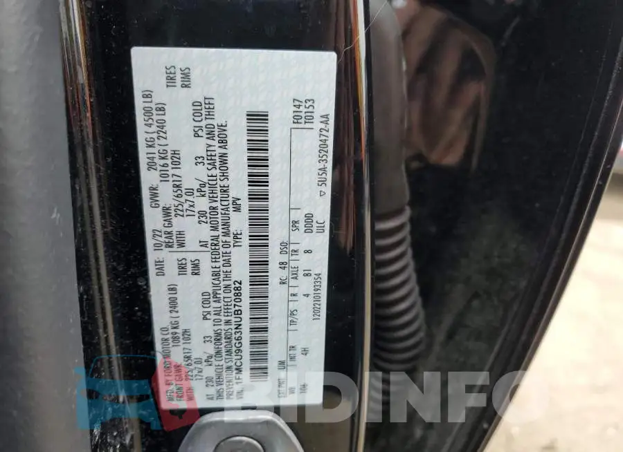 1FMCU9G63NUB70882 Photo# 13