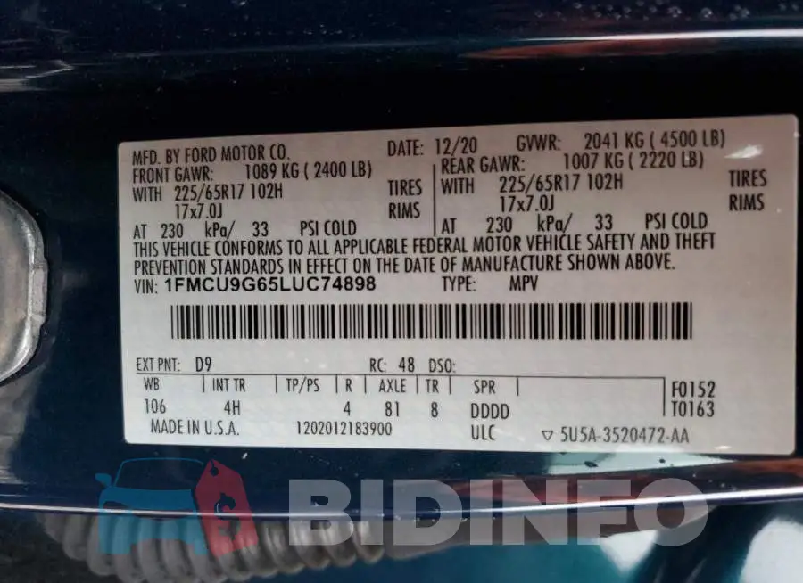 1FMCU9G65LUC74898 Photo# 13