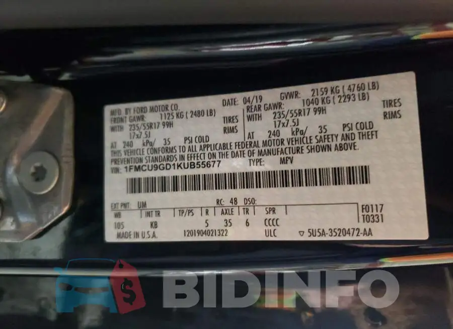 1FMCU9GD1KUB55677 Photo# 14