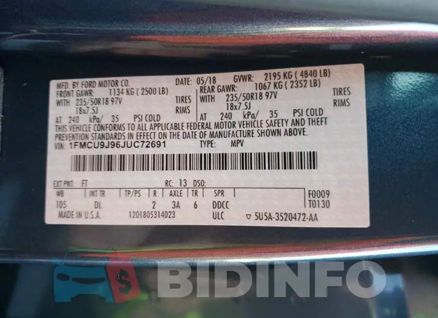 1FMCU9J96JUC72691 Photo# 13
