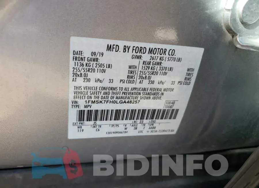 1FMSK7FH0LGA48257 Photo# 12