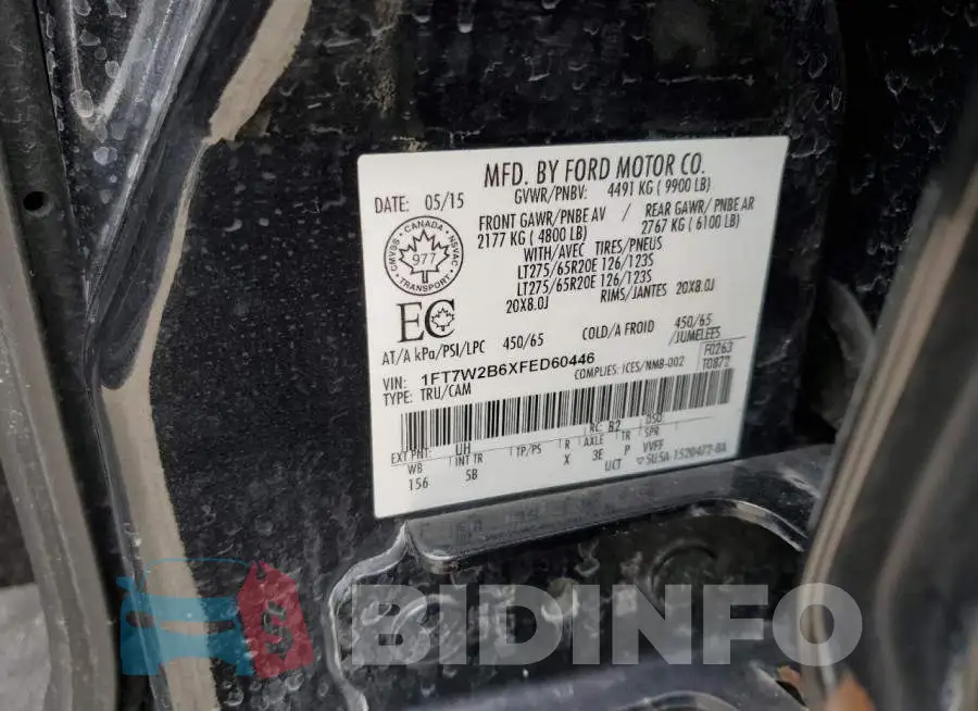 1FT7W2B6XFED60446 Photo# 12