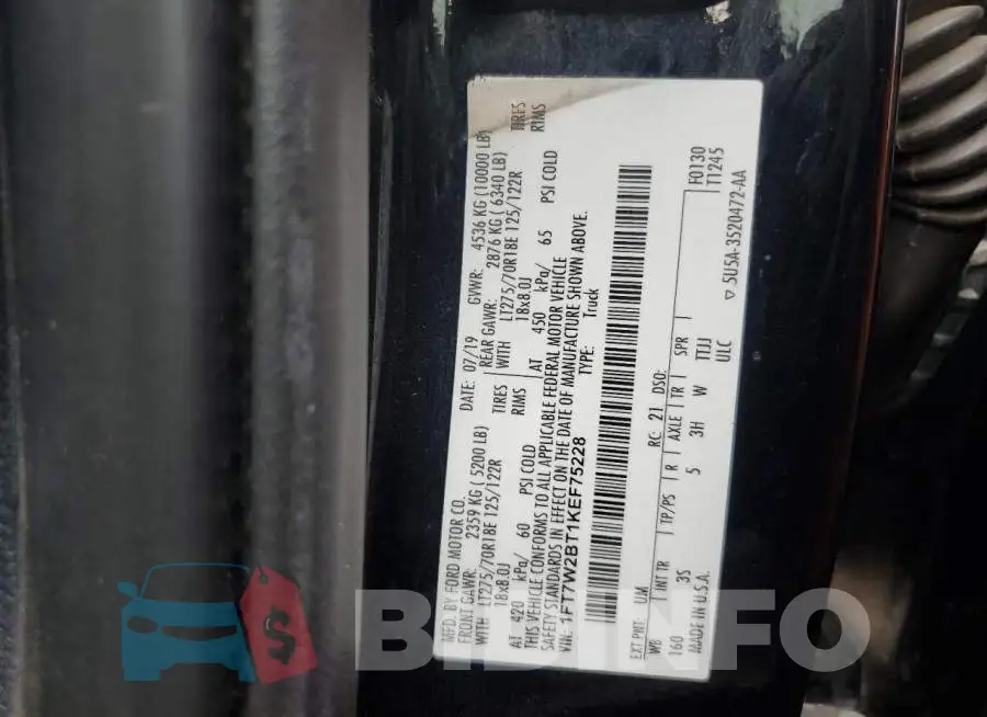 1FT7W2BT1KEF75228 Photo# 10