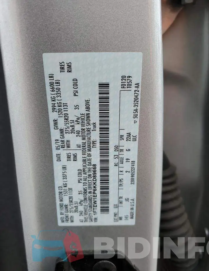 1FTEW1EP6KKD89668 Photo# 12