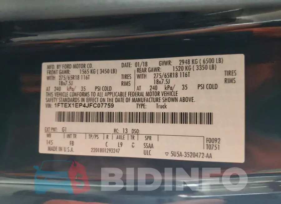 1FTEX1EP4JFC07759 Photo# 12