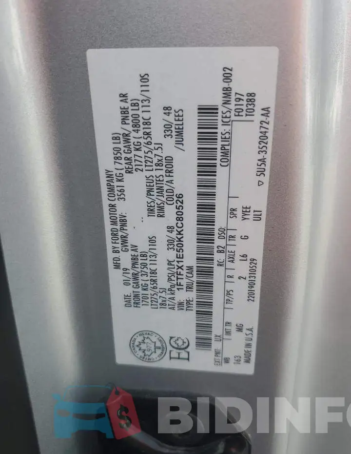 1FTFX1E50KKC80526 Photo# 12