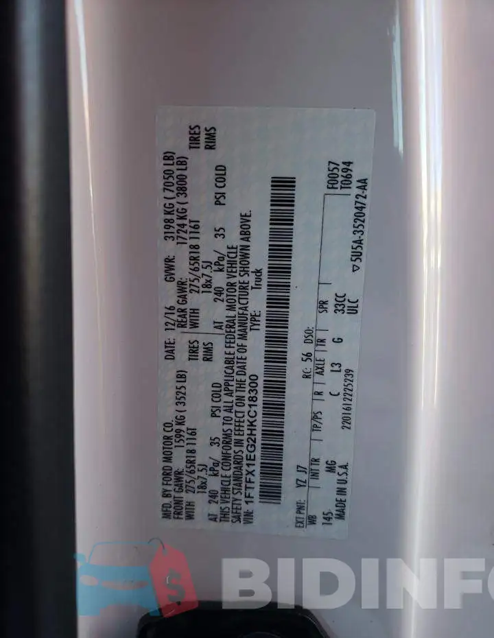 1FTFX1EG2HKC18300 Photo# 12