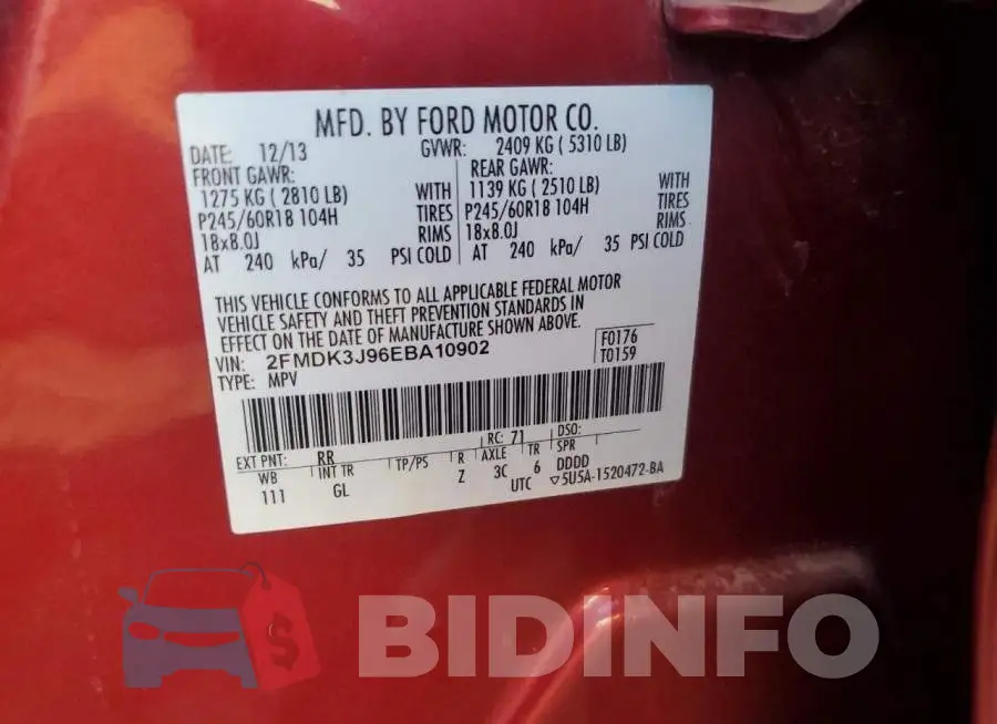 2FMDK3J96EBA10902 Photo# 12