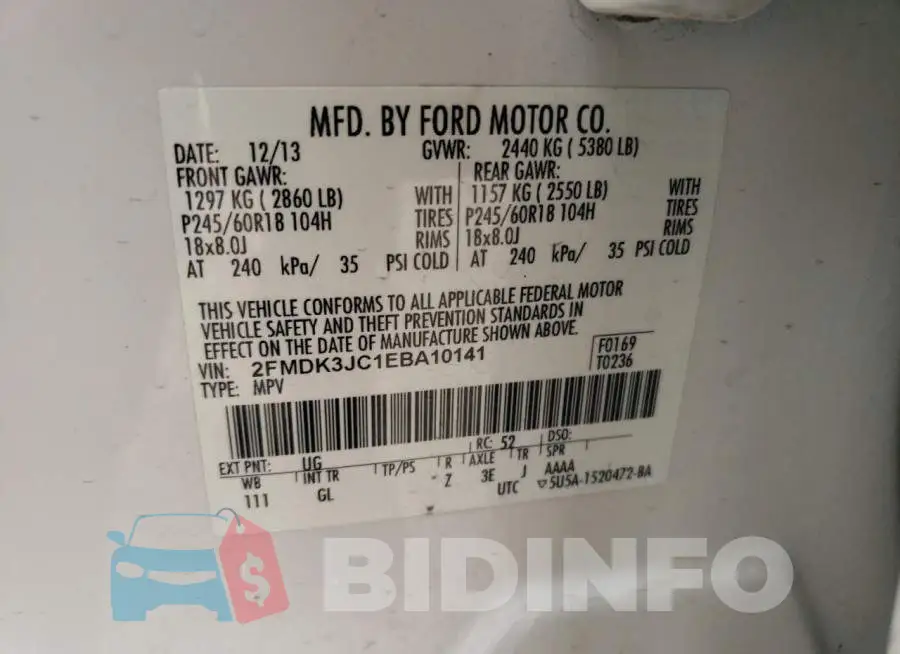 2FMDK3JC1EBA10141 Photo# 13