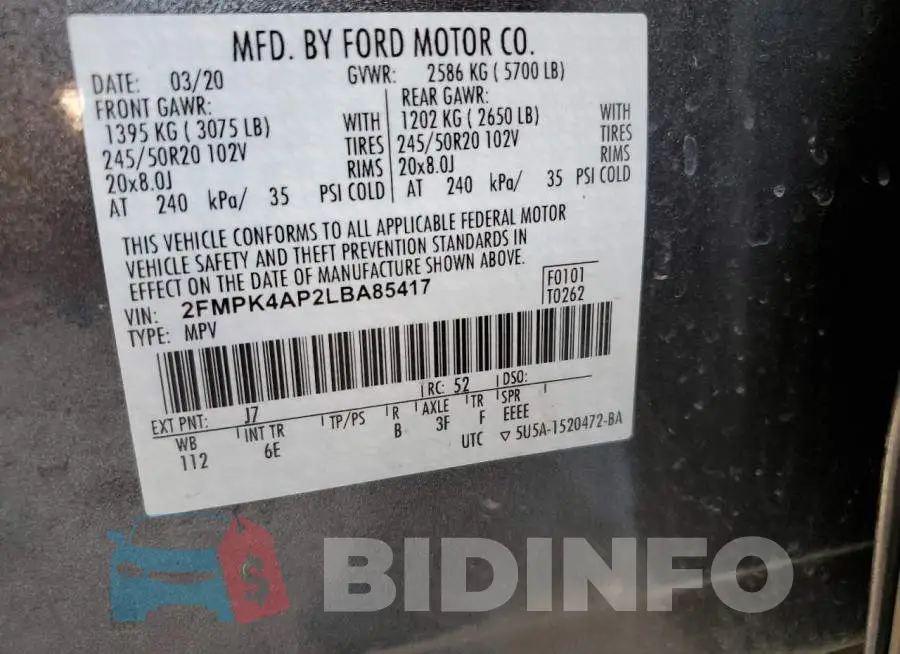 2FMPK4AP2LBA85417 Photo# 12