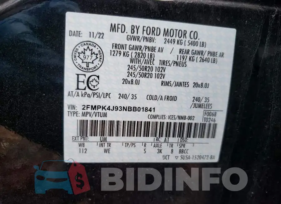 2FMPK4J93NBB01841 Photo# 14