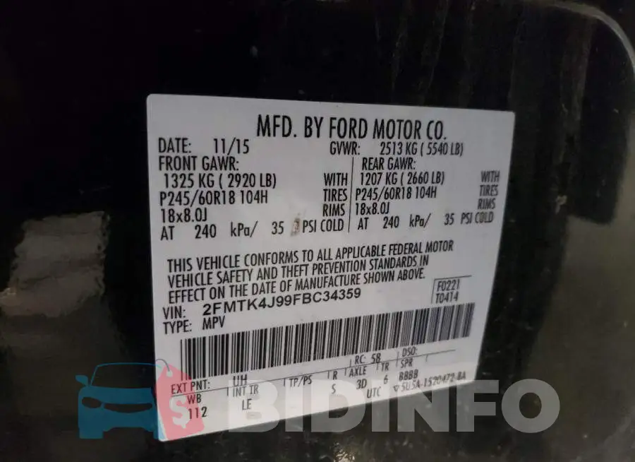 2FMTK4J99FBC34359 Photo# 13