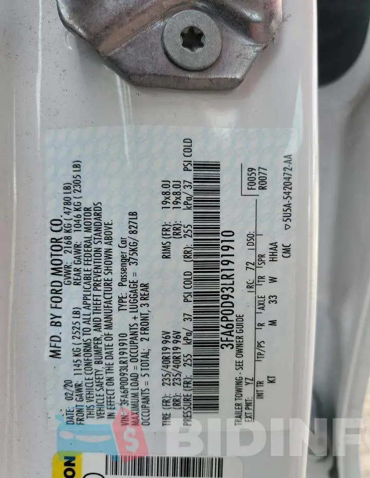 3FA6P0D93LR191910 Photo# 13