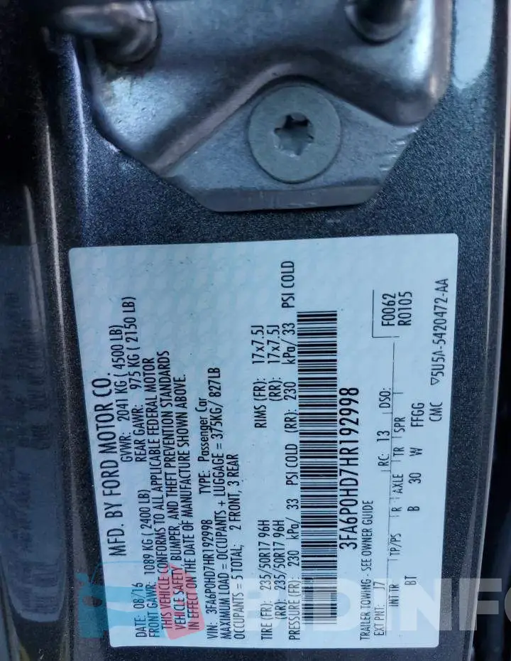 3FA6P0HD7HR192998 Photo# 13