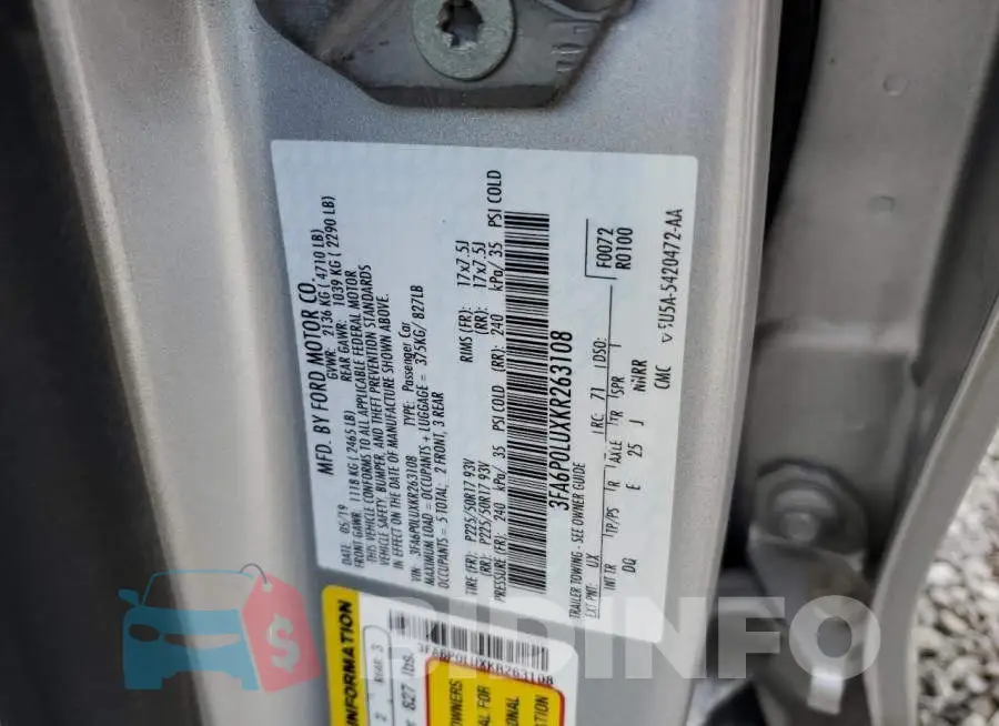 3FA6P0LUXKR263108 Photo# 12