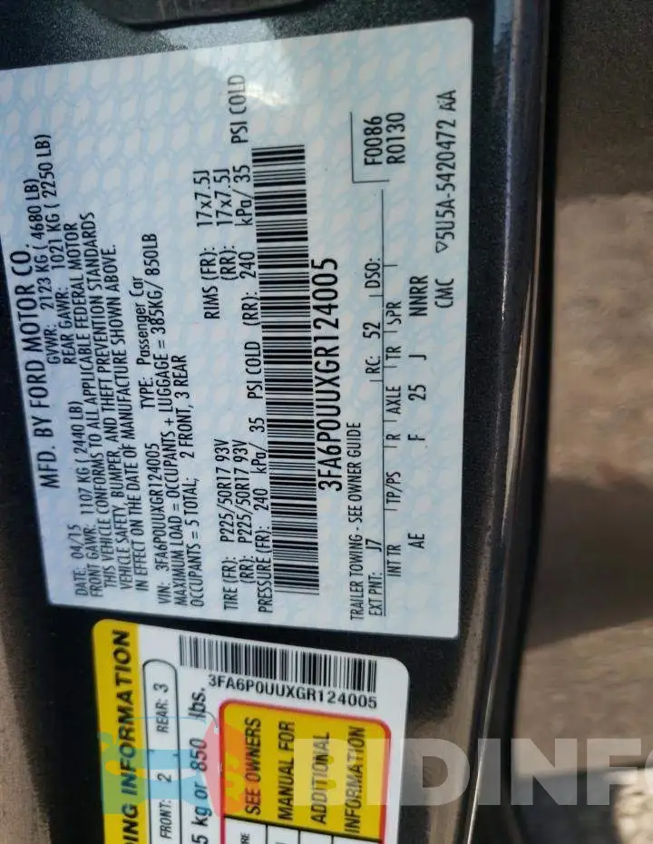 3FA6P0UUXGR124005 Photo# 12