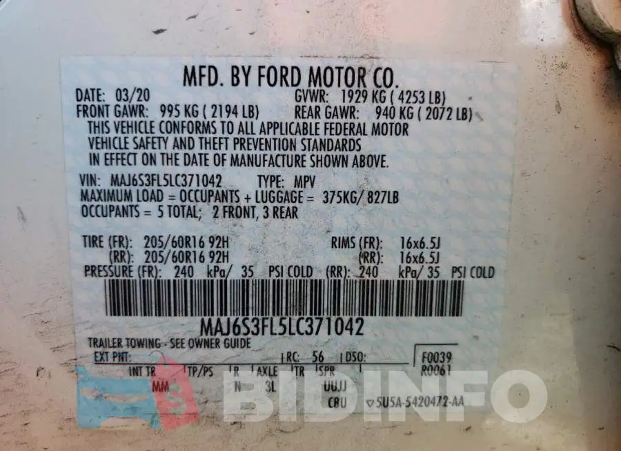 MAJ6S3FL5LC371042 Photo# 12