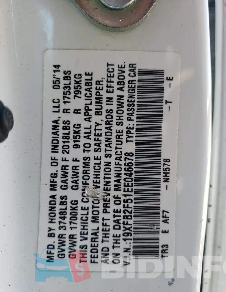 19XFB2F51EE046678 Photo# 13