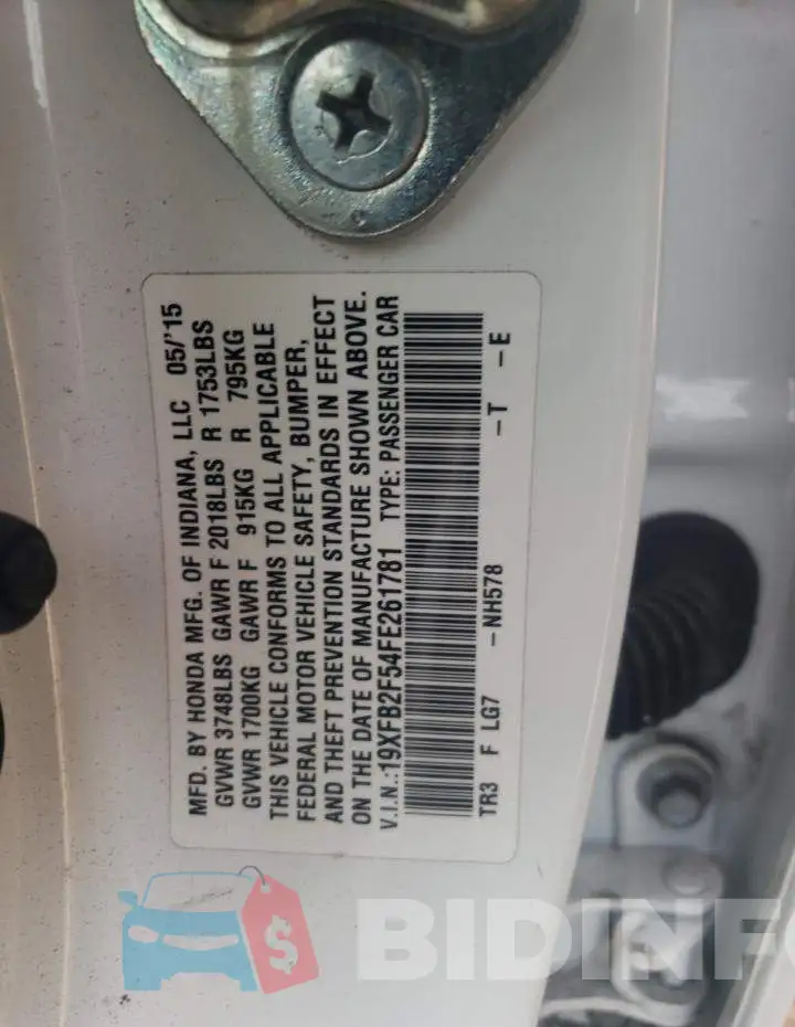 19XFB2F54FE261781 Photo# 13