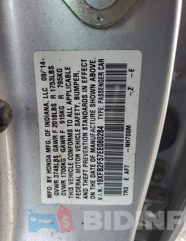 19XFB2F57EE080284 Photo# 12