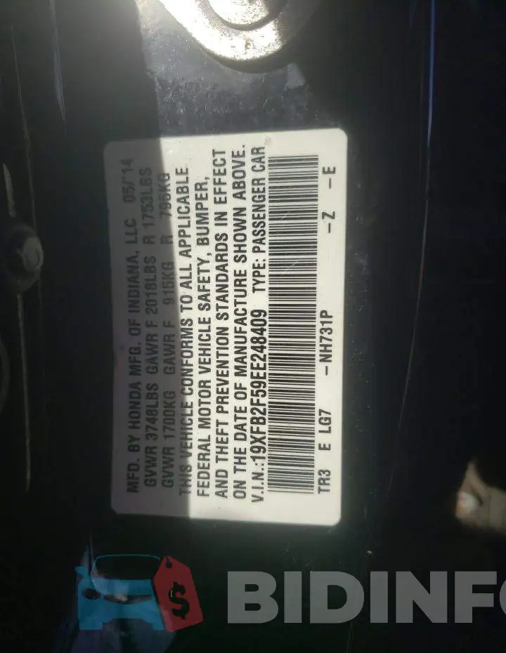 19XFB2F59EE248409 Photo# 12