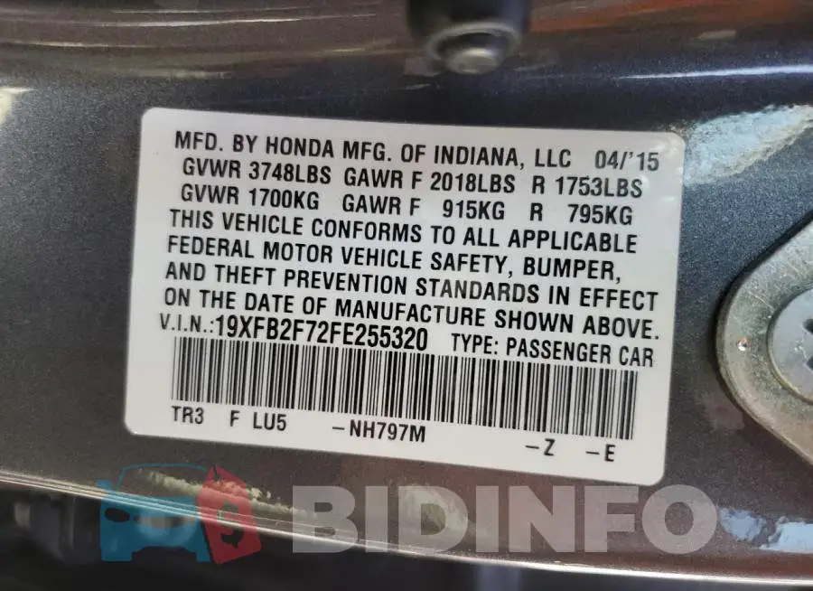 19XFB2F72FE255320 Photo# 12