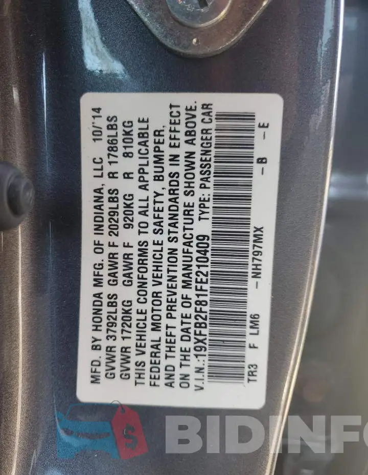 19XFB2F81FE210409 Photo# 12