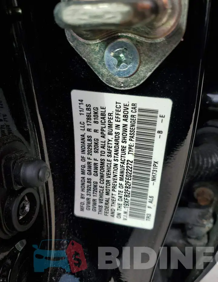 19XFB2F82FE022272 Photo# 12