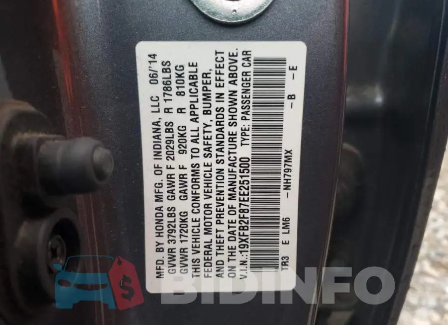 19XFB2F87EE251500 Photo# 12