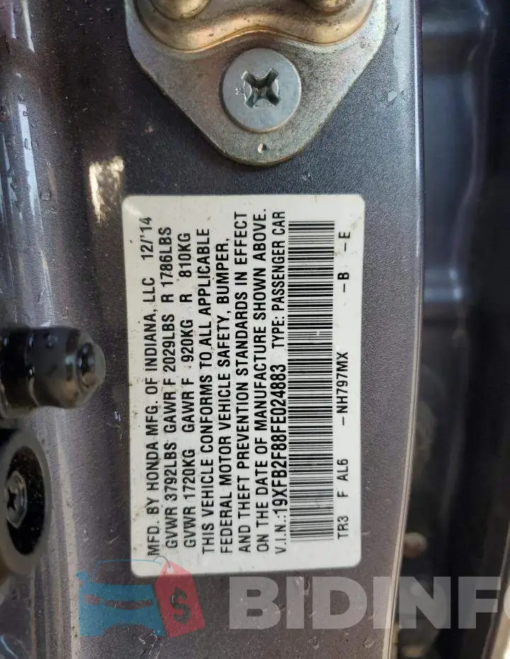 19XFB2F88FE024883 Photo# 12